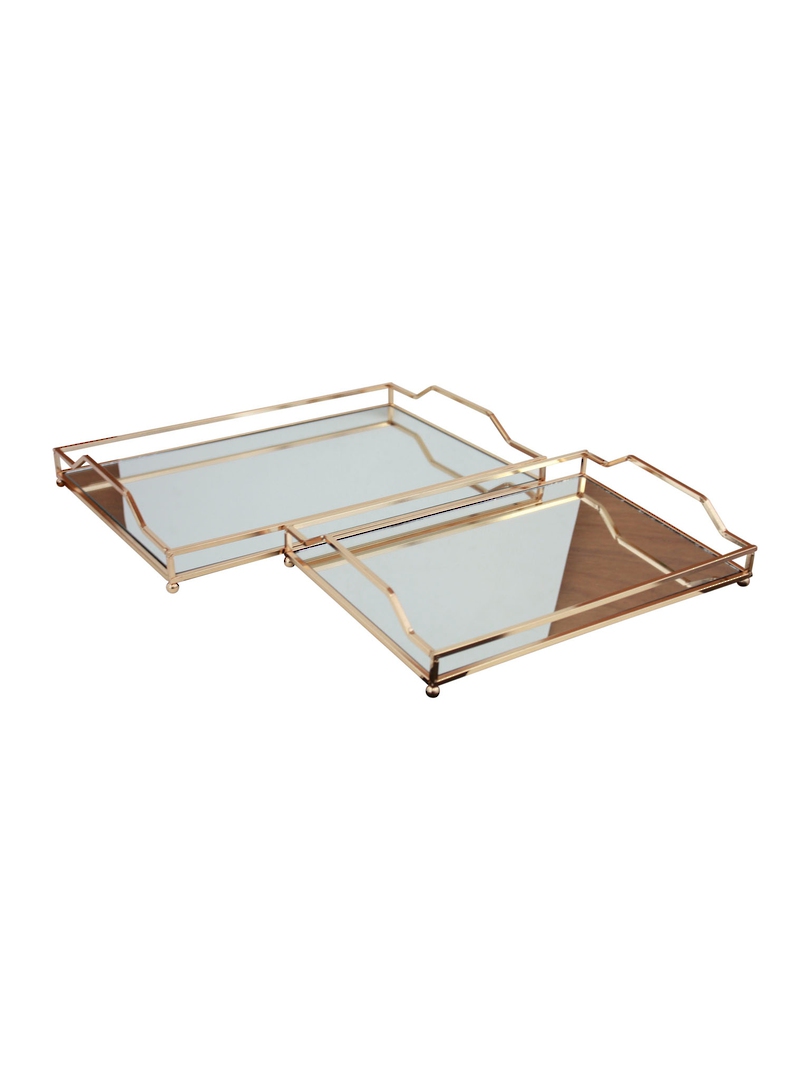 LUXE DECORATIVE RECTANGULAR TRAY WITH INSERT HANDLES - SET 2 image 1